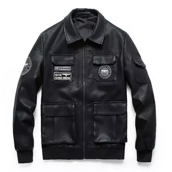 Зимняя куртка большого размера из кожи, бархата и утолщенной ткани, мужская мотоциклетная куртка в корейском стиле с вышивкой на лацканах, модная красивая куртка для мужчин M чёрный