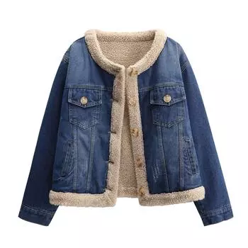 Зимняя куртка большого размера из овечьей шерсти, женская, утолщенная, с хлопковой подкладкой 1XL синий