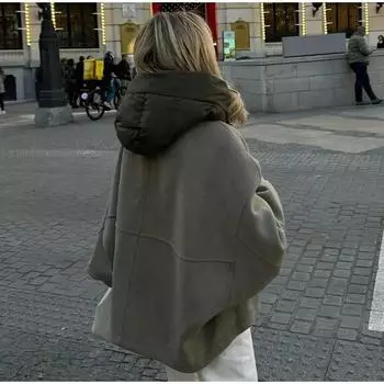 Зимняя куртка большого размера на молнии с капюшоном, женская мода, утепленное лоскутное пальто с длинными рукавами, осенняя свободная теплая уличная верхняя одежда больших размеров L