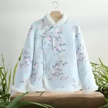 Зимняя куртка большого размера с цветочным принтом на хлопковой подкладке для женщин, зимняя новая куртка в этническом стиле с пряжкой, набитая и утолщенная овечья кожа, на хлопковой подкладке L 85-105