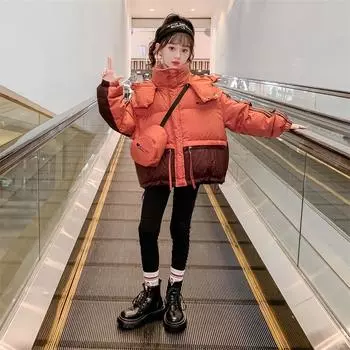 Зимняя куртка для девочек 2023 года с хлопковой подкладкой - утолщенное пальто Bread 140cm