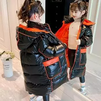 Зимняя куртка для девочек, длинный стиль, сохраняющий тепло, модное пальто принцессы с капюшоном на молнии, верхняя одежда для девочек, детская одежда 170cm оранжевый