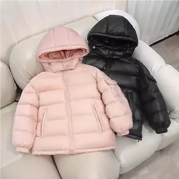 Зимняя куртка для мальчиков, белое утиное пуховое свободное пальто с капюшоном, теплая верхняя одежда для девочек, утолщенное утепление, детское водонепроницаемое пальто 170cm чёрный