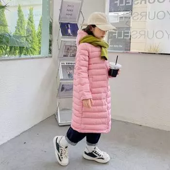 Зимняя куртка для мальчиков, однотонная, средней длины, сохраняющая тепло, защита от холода, с капюшоном, пуховая хлопковая ветровка 150cm чёрный