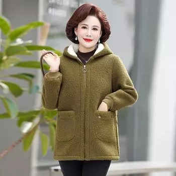 Зимняя куртка для мам, женская, меховая, из овечьей шерсти, флис, повседневное теплое хлопковое пальто с капюшоном, размер 5XL, верхняя одежда Parker XL зелёный