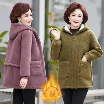 Зимняя куртка для мам, женская, меховая, из овечьей шерсти, флис, повседневное теплое хлопковое пальто с капюшоном, верхняя одежда, пальто Parker XXXXXL