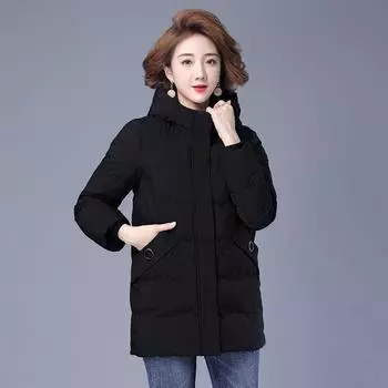 Зимняя куртка для мамы, свободная и теплая, с пальто с капюшоном на хлопковой подкладке, большие размеры L