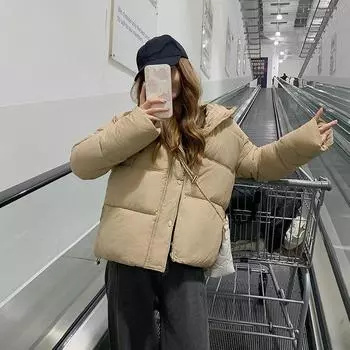 Зимняя куртка для отдыха с капюшоном на хлопковой подкладке, пальто, короткая толстая одежда для женщин и студентов S чёрный