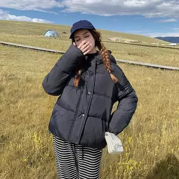 Зимняя куртка для отдыха с капюшоном на хлопковой подкладке, пальто, короткая толстая одежда для женщин и студентов S хаки
