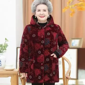 Зимняя куртка для пожилых женщин, пальто 5XL, теплая верхняя одежда для пожилых людей, утепленные теплые бархатные парки с капюшоном, парка для бабушек M