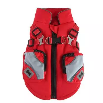 Зимняя куртка для собаки Стильная куртка для собаки на молнии Теплая удобная куртка для собаки со шлейкой Поводок для XL красный