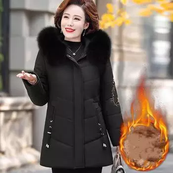 Зимняя куртка для женщин среднего возраста с капюшоном, теплая женская парка, короткое хлопковое пальто с подкладкой XXXXXL чёрный
