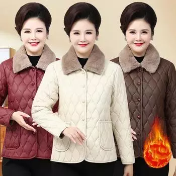 Зимняя куртка для женщин старшего возраста, осенняя бархатная верхняя одежда для мам, теплая куртка с хлопковой подкладкой, зимнее свободное хлопковое пальто XXXXXL белый