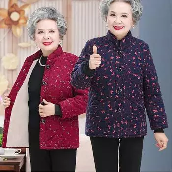 Зимняя куртка для женщин старшего возраста, осенняя бархатная верхняя одежда для мам, теплая хлопковая куртка с подкладкой, зимнее свободное хлопковое пальто больших размеров XXXXXL красный
