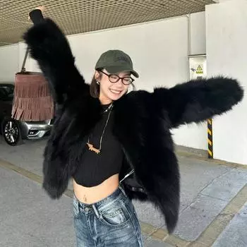 Зимняя куртка Fox Fur Grass Женская повседневная универсальная черная экологически чистая шуба XXL чёрный