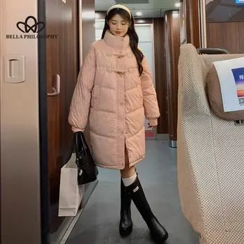 Зимняя куртка-хлеб с пуговицами на роговой подкладке для женщин, повседневное пальто высокого качества, повседневная куртка S