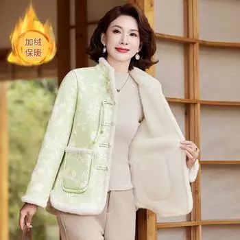 Зимняя куртка из бархата для мам 2024 года, новые модели в моде для пожилых женщин, утолщенная куртка, по-прежнему в национальном стиле, стеганое пальто XL розовый