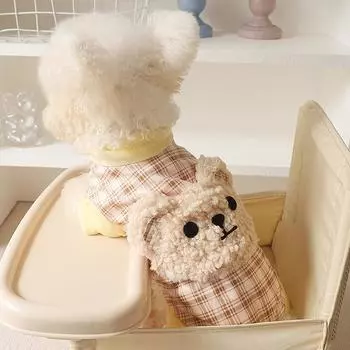 Зимняя куртка из хлопка для домашних животных с четырьмя ножками, клетчатые брюки с четырьмя углами, утолщенные ветрозащитные, теплые, милые, свитер с плюшевым мишкой для собак, пижама для собак XS