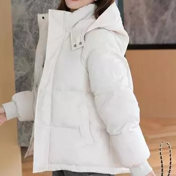 Зимняя куртка из хлопка, пальто, женская свободная куртка-пуховик с капюшоном на молнии, женская однотонная короткая толстая стеганая куртка XXL чёрный