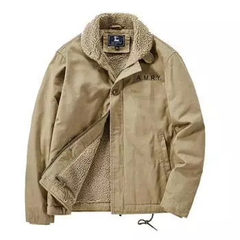 Зимняя куртка из хлопка с усиленным овечьим флисом в стиле ретро-американской моды в стиле карго больших размеров M хаки