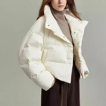 Зимняя куртка из хлопка, женская свободная, утолщенная, короткая, на хлопковой подкладке, уникальное однобортное пальто с воротником-стойкой, теплая верхняя одежда S бежевый