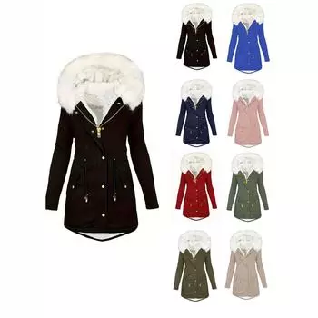 Зимняя куртка из искусственного меха на молнии в европейском и американском стиле 2024 года S чёрный