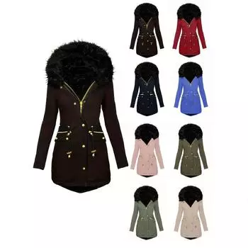 Зимняя куртка из искусственного меха на молнии 2024 года, декоративная шапка из кожи и хлопка S чёрный