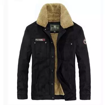Зимняя куртка из искусственной кожи с меховым воротником, теплая утолщенная парка для мужчин, повседневное армейское пальто M чёрный