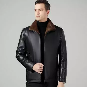 Зимняя куртка из натуральной кожи для мужчин среднего возраста, куртка из утолщенной бархатной кожи, повседневная короткая кожаная куртка с мехом для папы 170