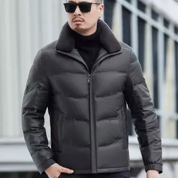 Зимняя куртка из натуральной кожи для мужчин, куртка из овчины, пуховик для людей среднего и пожилого возраста, мужская повседневная куртка из меха. M