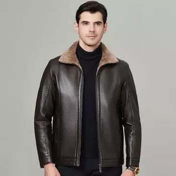 Зимняя куртка из натуральной кожи с подкладкой из бархата, козья кожа, куртка для папы, куртка среднего возраста с утолщенным бархатом 170