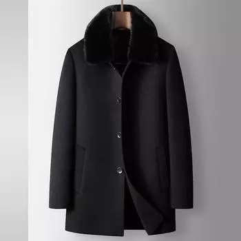 Зимняя куртка из норковой шерсти с отворотом для деловых людей среднего возраста с подкладкой из кроличьей шерсти, утолщенная шерстяная куртка 170 темно-синий