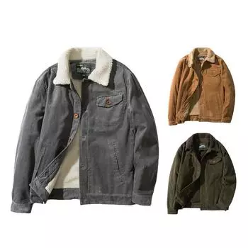 Зимняя куртка из овечьей шерсти с воротником-лацканом, теплая, модная, хлопковая M хаки