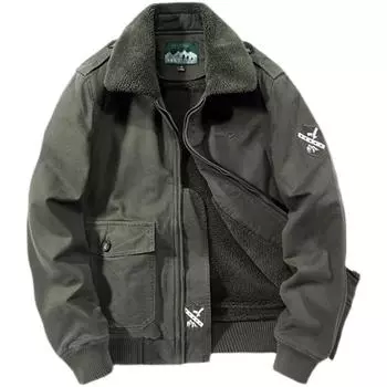 Зимняя куртка из овечьей шерсти с отворотом, мужская флисовая куртка с утолщенной хлопковой подкладкой, куртка для пилотов среднего и молодого возраста, военная куртка M хаки