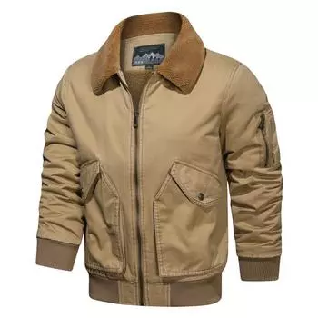 Зимняя куртка из овечьей шерсти с лацканами, утолщенная и набитая, мужская рабочая куртка-бомбер с хлопковой подкладкой, свободная повседневная куртка с хлопковой подкладкой M хаки