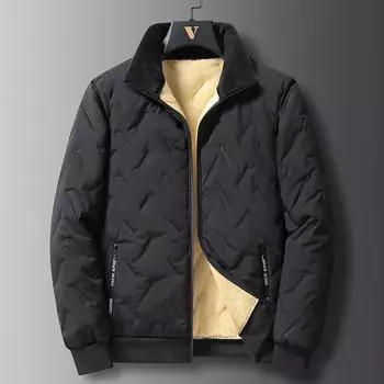 Зимняя куртка из овечьей шерсти среднего возраста, теплая и флисовая, ветрозащитная, повседневная, с хлопковой подкладкой, мужская L чёрный