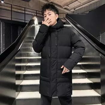 Зимняя куртка мужская длинная парка куртка осенняя стеганая куртка мужская верхняя одежда длинная куртка с капюшоном пальто больших размеров L чёрный