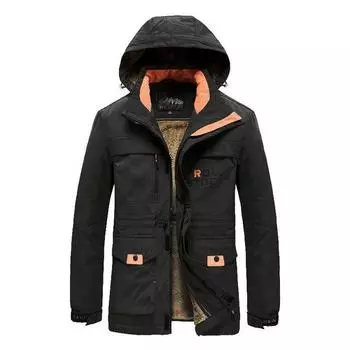 Зимняя куртка мужская шерстяная подкладка теплая уличная армейская парка мужская ветровка с несколькими карманами меховой капюшон куртки-бомберы пальто L хаки