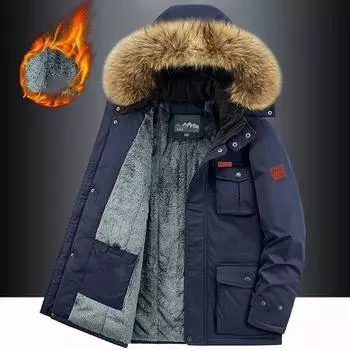 Зимняя куртка мужская теплая толстая флисовая парка ветровка военная с капюшоном меховой воротник пальто мужская одежда плюс размер 8XL M хаки