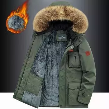 Зимняя куртка мужская теплая толстая флисовая парка ветровка военная с капюшоном меховой воротник пальто мужская одежда плюс размер 8XL M чёрный