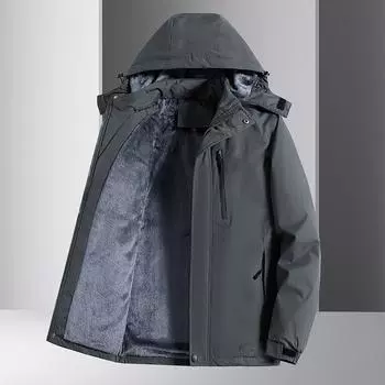 Зимняя куртка на флисовой подкладке. Мужская утолщенная куртка для альпинизма на флисовой подкладке. Ветрозащитная и водонепроницаемая куртка для альпинизма. L серый