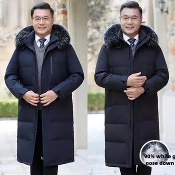Зимняя куртка на гусином пуху для мужчин среднего и пожилого возраста, длинное теплое толстое зимнее пальто, большой размер M
