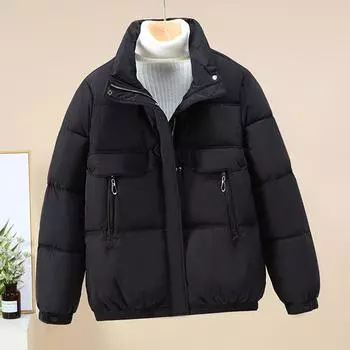 Зимняя куртка на хлопковой подкладке с воротником на молнии, короткое тонкое хлопковое теплое женское пальто M белый