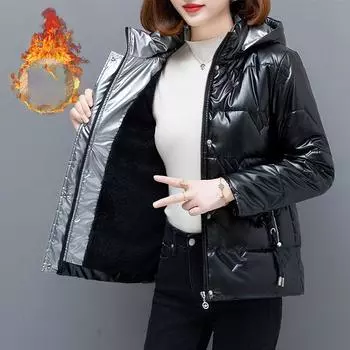 Зимняя куртка-парка, женская глянцевая пуховая хлопковая куртка, парка с капюшоном, теплая женская куртка с хлопковой подкладкой, повседневная верхняя одежда XXXXL