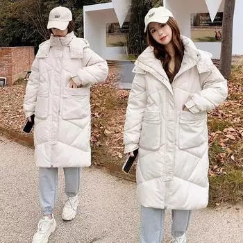 Зимняя куртка Парки Женские пуховики с капюшоном Пуховики Длинные пальто Теплая женская повседневная ветрозащитная верхняя одежда XXL белый