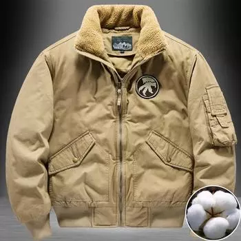 Зимняя куртка-пилот, мужская куртка с хлопковой подкладкой, повседневная флисовая куртка с вышивкой, утолщенная куртка большого размера с хлопковой подкладкой M хаки