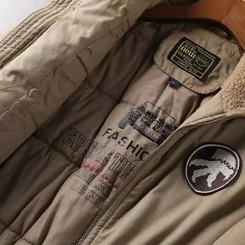 Зимняя куртка пилота ВВС с хлопковой подкладкой, мужская, бархатная, с утолщенным воротником из овечьего меха, куртка с хлопковой подкладкой, палубный костюм для мужчин M хаки