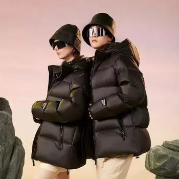 Зимняя куртка-пуховик 2024 Black & Gold - модная повседневная мода унисекс с сумкой 3XL чёрный