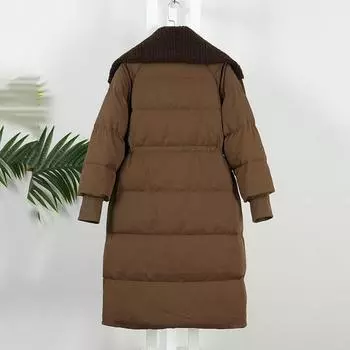 Зимняя куртка-пуховик 2024 года, женская, с большими лацканами, средней и длинной длиной выше колена, с утолщенным воротником-полотенцем, белая куртка-пуховик на утином пуху S чёрный