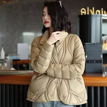 Зимняя куртка-пуховик 2024 года, женская теплая модная приталенная короткая белая куртка-стойка на утином пуху S size 90-60kg белый